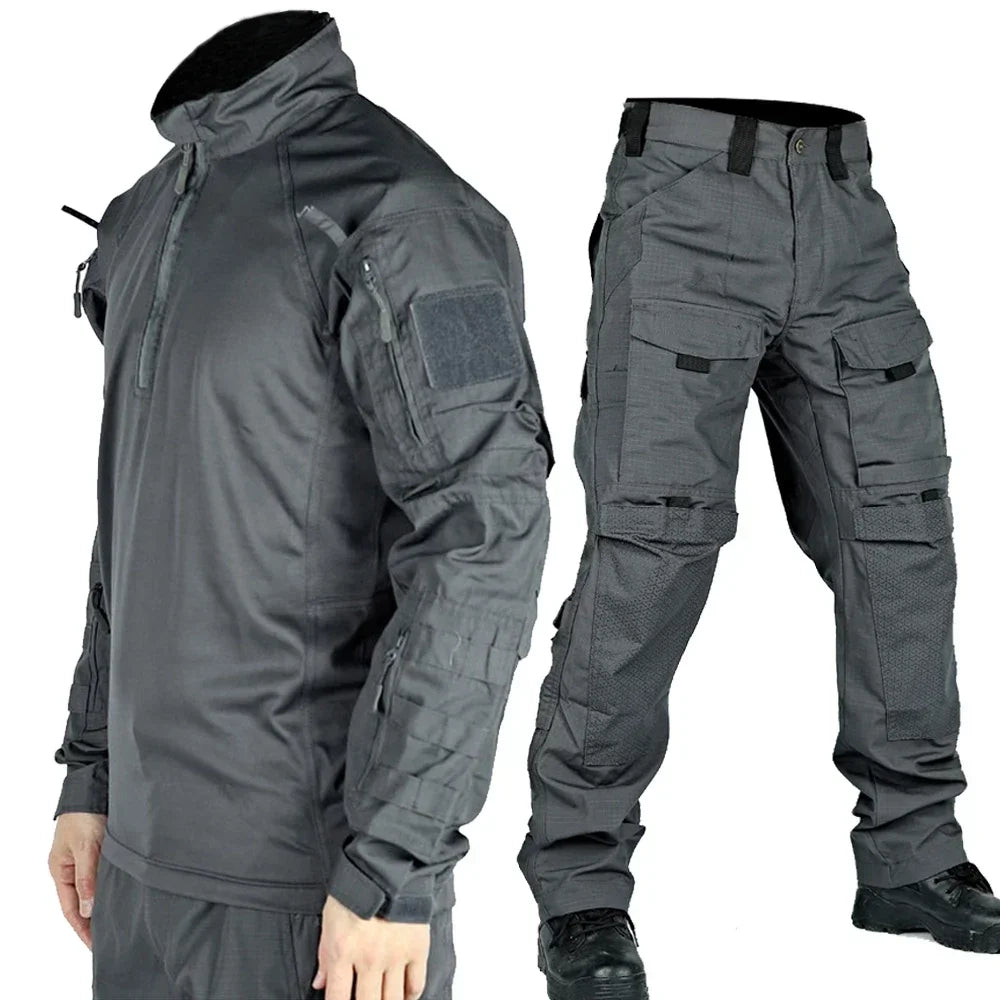 Tactical Suit Men Hunting Training Shirt Pants 2 Piece Sets Outdoor Hiking Camouflage Quick-dry Ripstop Outdoor Sport Uniform