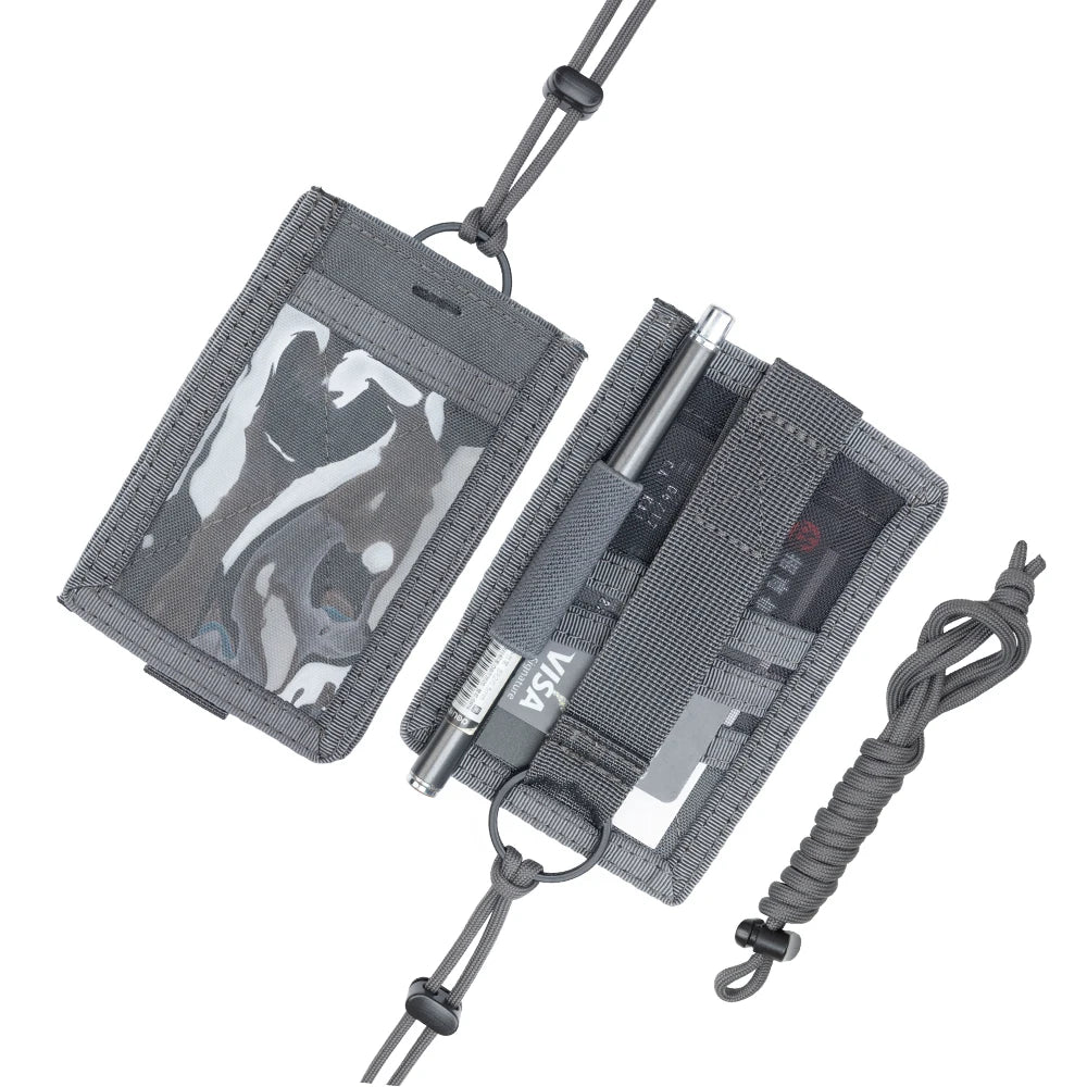 Tactical ID Card Holder Hook Loop Patch Tour Badge Holders Outdoor Travel Pouch  Cycling Purse and Nylon Lanyard