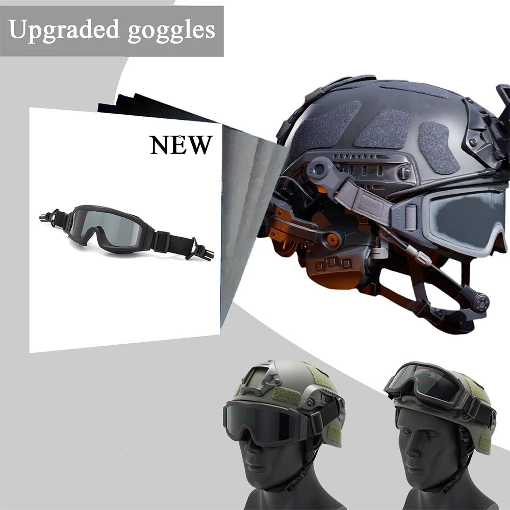 Tactical Helmet Set FAST Adjustable Protective Gear with Counterweight Pouch Shooting Headset for Airsoft Cosplay Military Gear