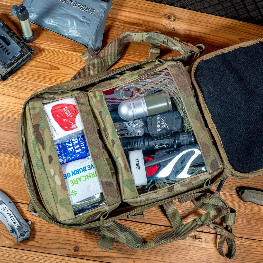 KRYDEX Tactical Large / Small Clear Top Insert Pouch Travel Camping Organizer Storage Hook & Loop Bag for D3 Tactical Backpack