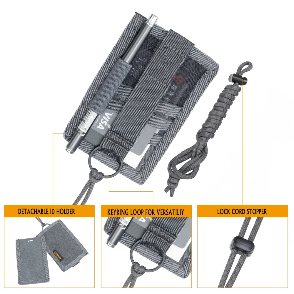 Tactical ID Card Holder Hook Loop Patch Tour Badge Holders Outdoor Travel Pouch  Cycling Purse and Nylon Lanyard