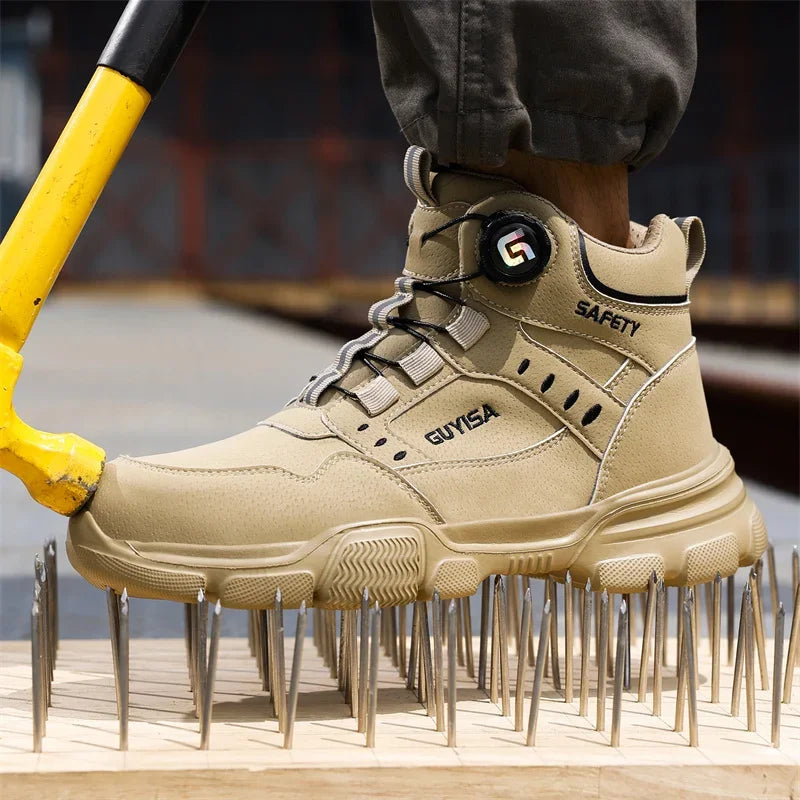 New 2024 Waterproof Rotating Button Safety Boots Men Work Sneakers Indestructible Puncture-Proof Protective Steel Toe Shoes