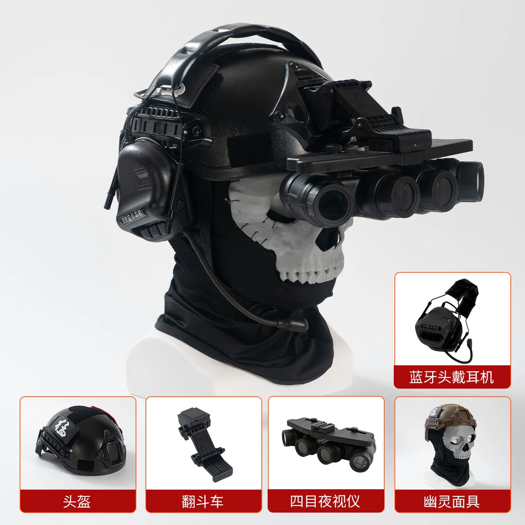 Children's Tactical Helmet Set with Night Vision Goggles Bluetooth Headset Ghost Mask Cod Cosplay Helmet Kit for Kid's Gifts