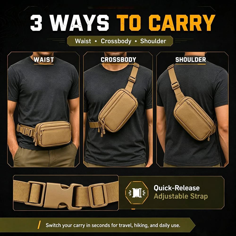 Tactical Waist Fanny Pack Concealed Carry Pistol Gun Bag Anti-Theft Hidden Gun Hip Bag Crossbody EDC Tool Bag for Hunting Hiking