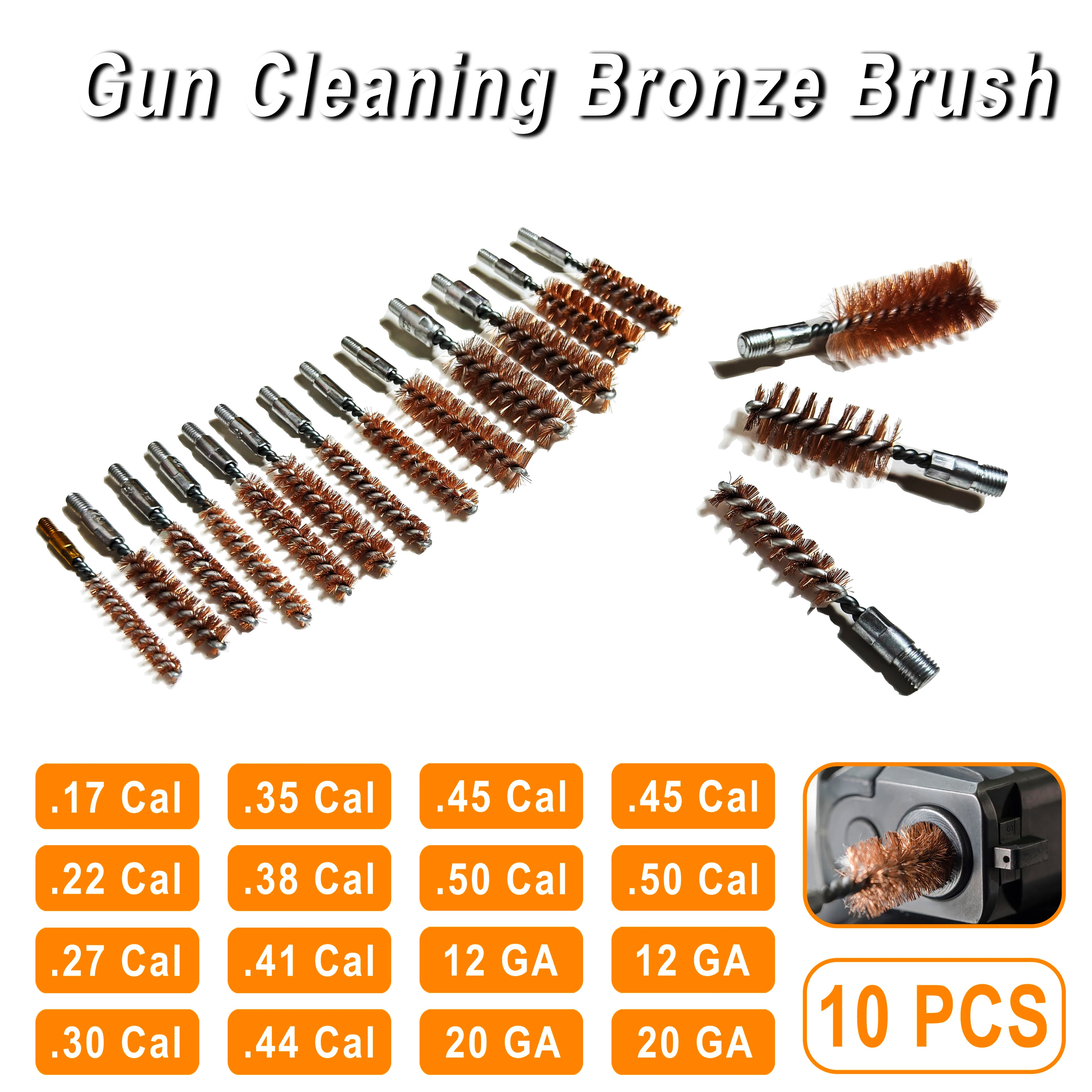 10 Pack Bronze Bore Brush 12GA .17Cal .22Cal 9mm Cleaning Brush for Pistol Rifle Cleaning Kit Thread 5-40 8-32 5/16-27