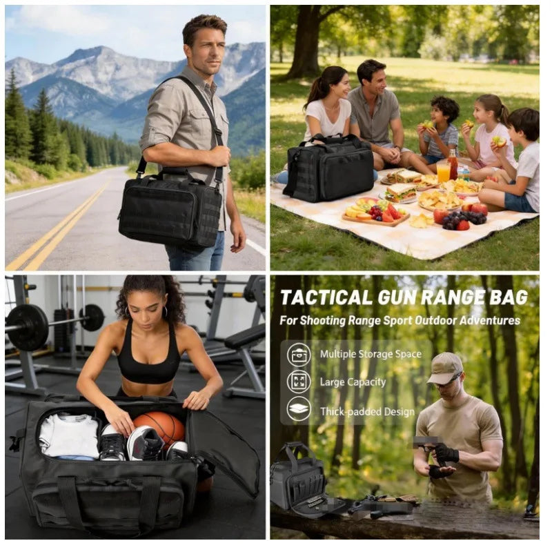 Tactical Gun Range Bag Molle System Pistol Case Storage Pouch Outdoor Hunting Nylon Shoulder Pack for Shooting Rifle
