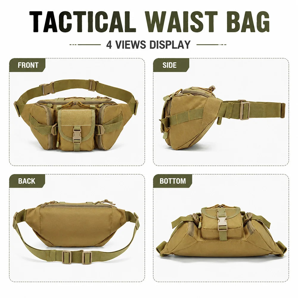 Tactical Outdoor Nylon Waist Bag, Simple Multifunctional Slanted Chest Bag, Large-Capacity Outdoor Sports Waist Bag for Camping, Fishing, Hiking, Hunting