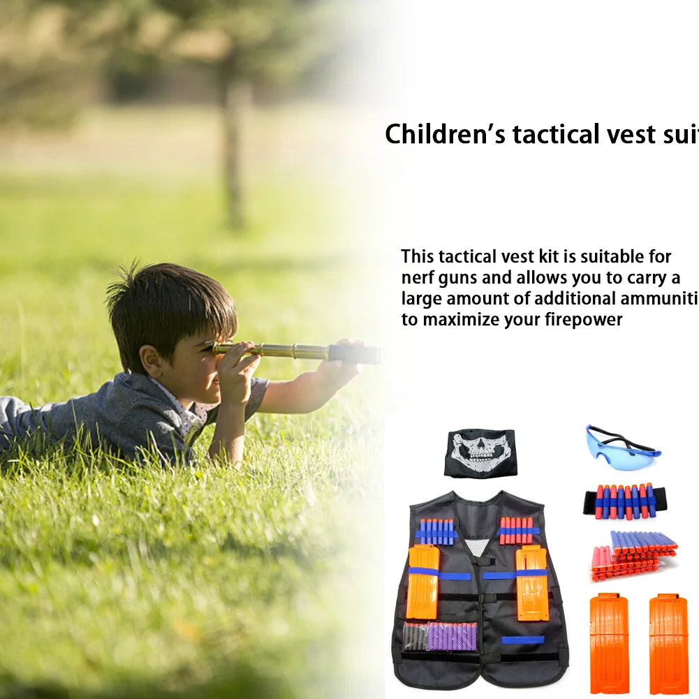Kids Outdoor Game Clip Dart Bullets Goggles Vest Jacket Kit for N-Strike Elite Nylon Outdoor Game Playing Clothes