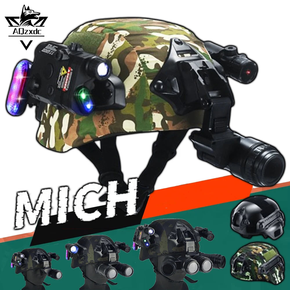 Children's Tactical Helmet Set Airsoft Helmet Full Set Toys With Night Vision Model Flashlight Sight Strobe Light for CS Cosplay