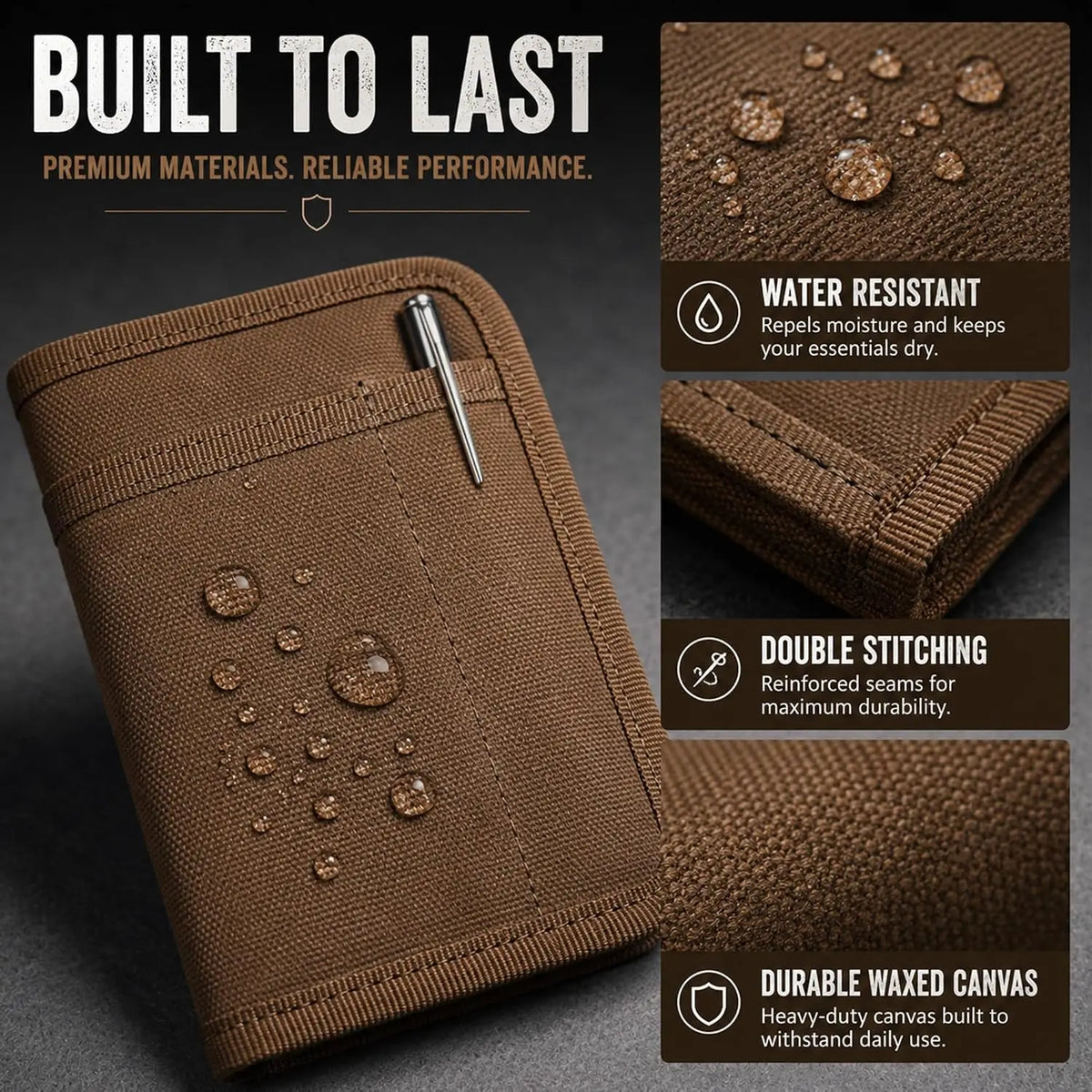 Pocket Notebook Cover Waxed Canvas 3.5''x 5.5'' Journal Cover Tactical Field Notes Notebooks Protective Case EDC Organizer