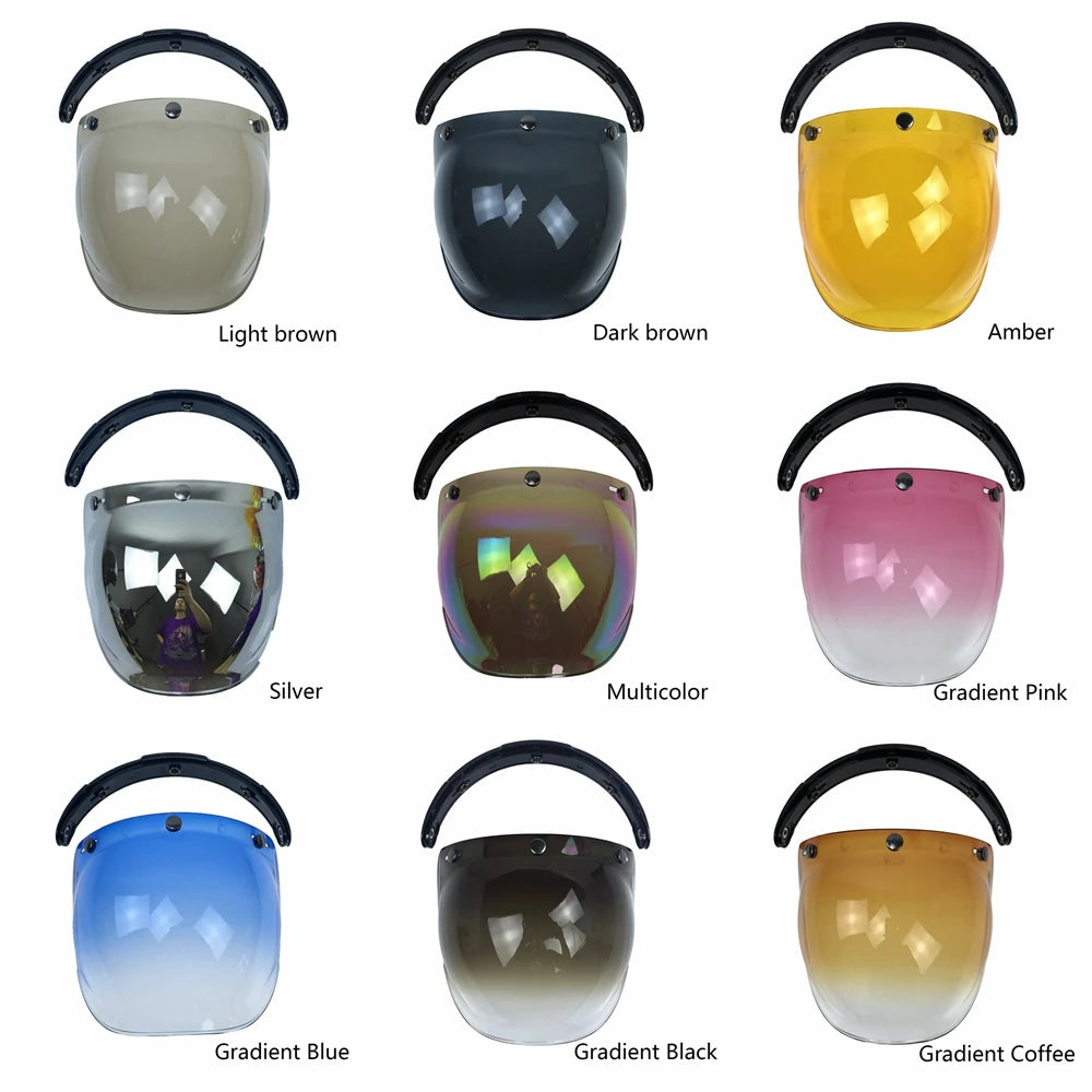 Bright High Strength Multicolor Motorcycle Helmet Bubble Visor Helmet Accessories Open Face Flip Up