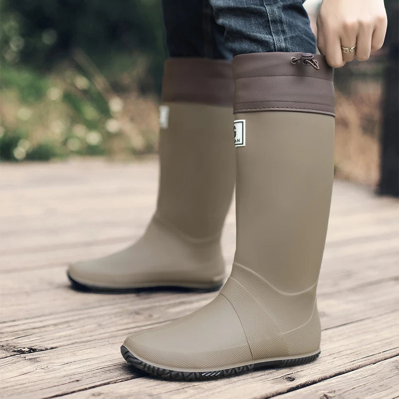 Rain Boots for Men, Fashionable High-Top Rain Boots for Outer Wear, Long-Tube Waterproof and Non-Slip Couple Style Outdoor Fishing Boots