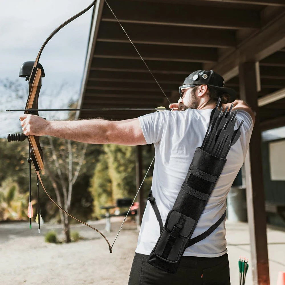 Archery Back Arrows Quiver Bag, Arrow Holder with Molle System and Pockets for Hunting Shooting Target Practice