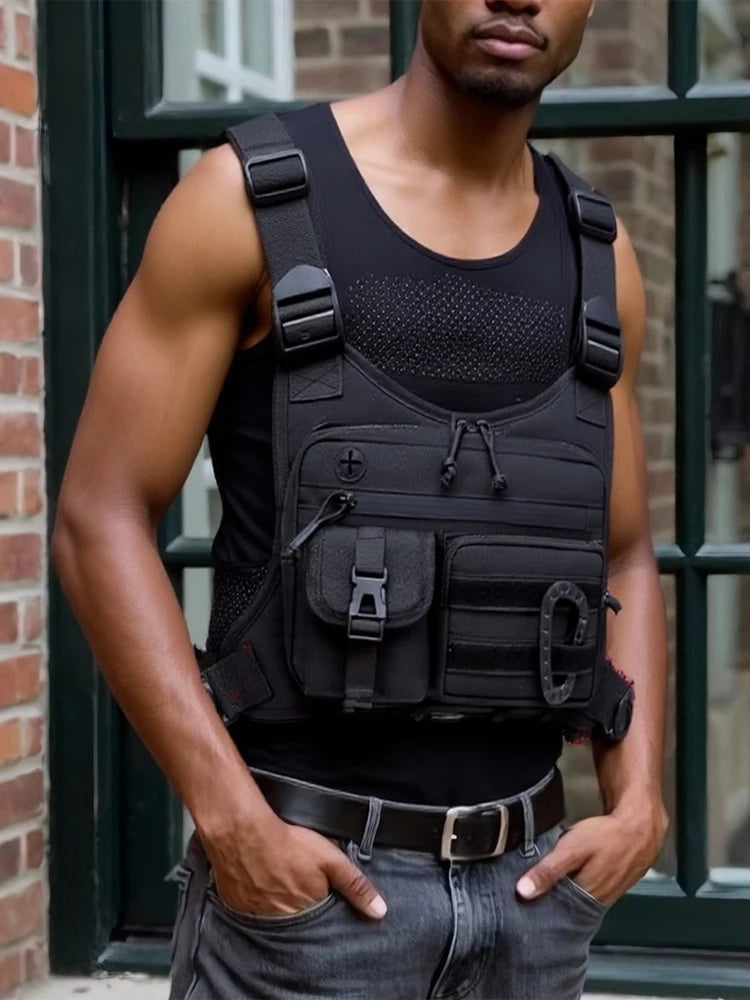 Outdoor Sports Chest Bag Multi Pocket Cycling Chest Bag Adjustable Strap Nylon Hunt Vest Bag Travel Commute Sports Backpack