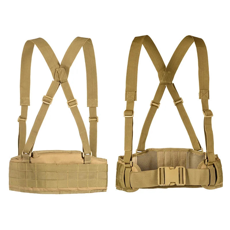 Tactical MOLLE Waist Belt Portable Utility Belt with Rotatable Flashlight Pouch Combo Paintball Set War Game Player