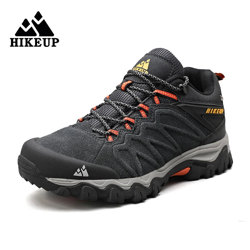 HIKEUP High Quality Leather Hiking Shoes Durable Outdoor Sport Men Trekking Leather Shoes Lace-Up Climbing Hunting Sneakers