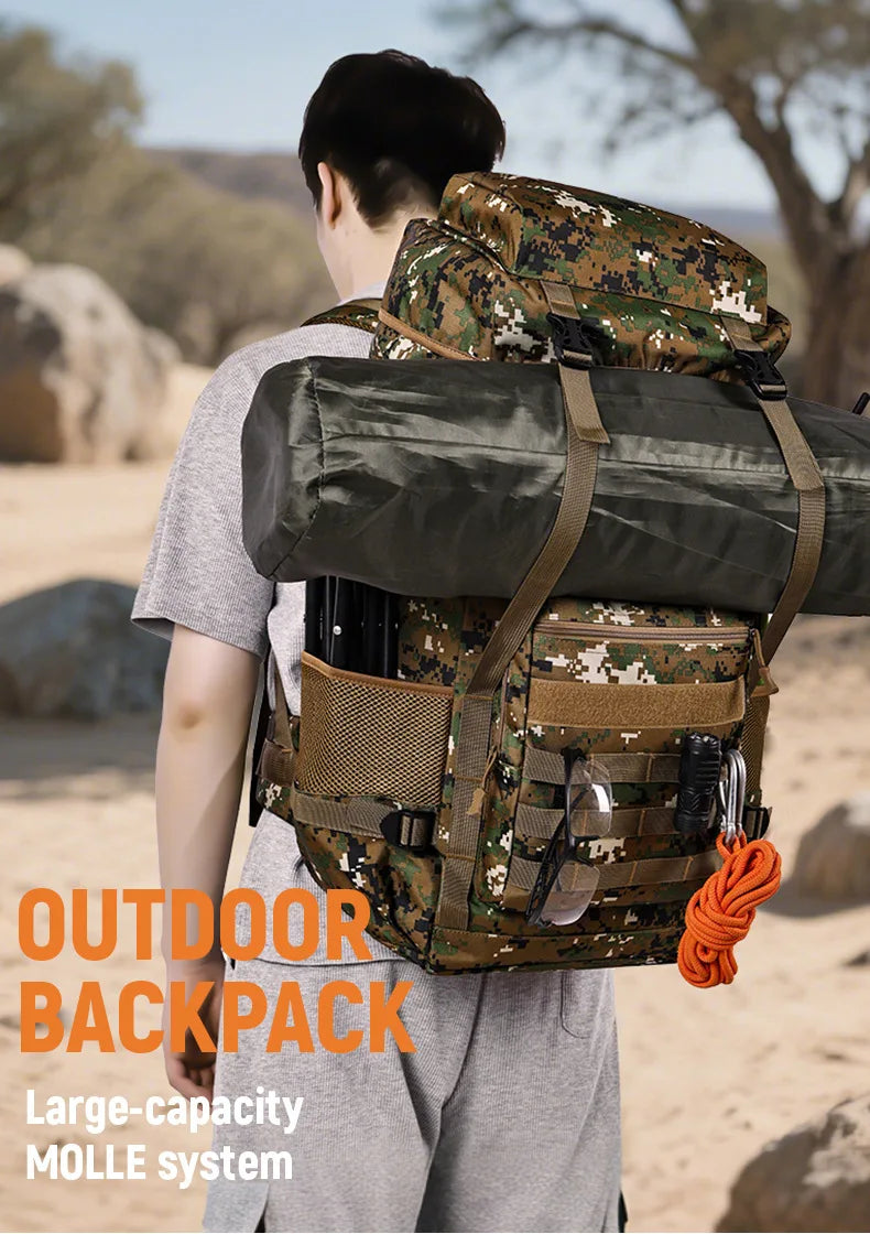 Camouflage Custom Mountaineering Bag Men 70 Liters Oxford Luggage Rucksack Outdoor Travel Backpack MOLLE Tactical Backpack Bag