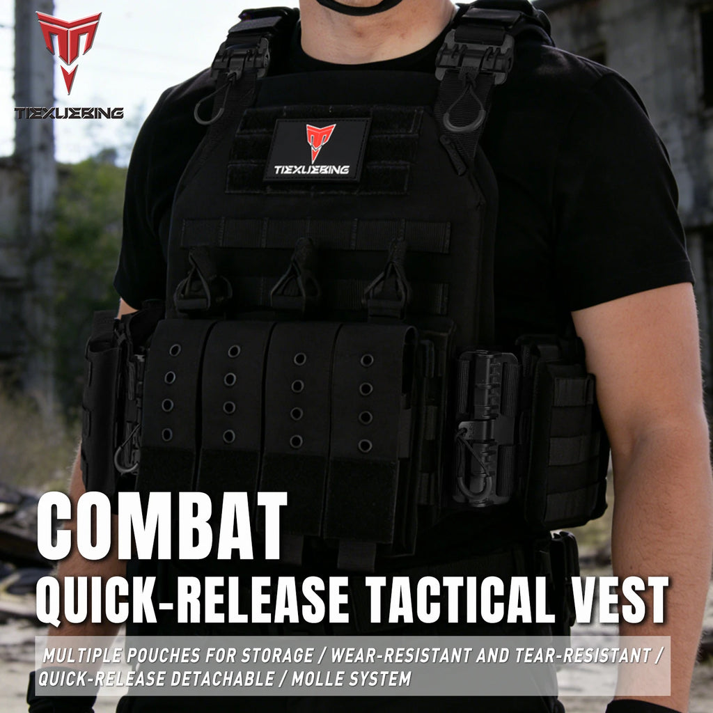 Tiexuebing 1000D Plate Carrier 6094Tactical Vest Outdoor Hunting Protective Adjustable Molle Vest for Airsoft Combat Accessories