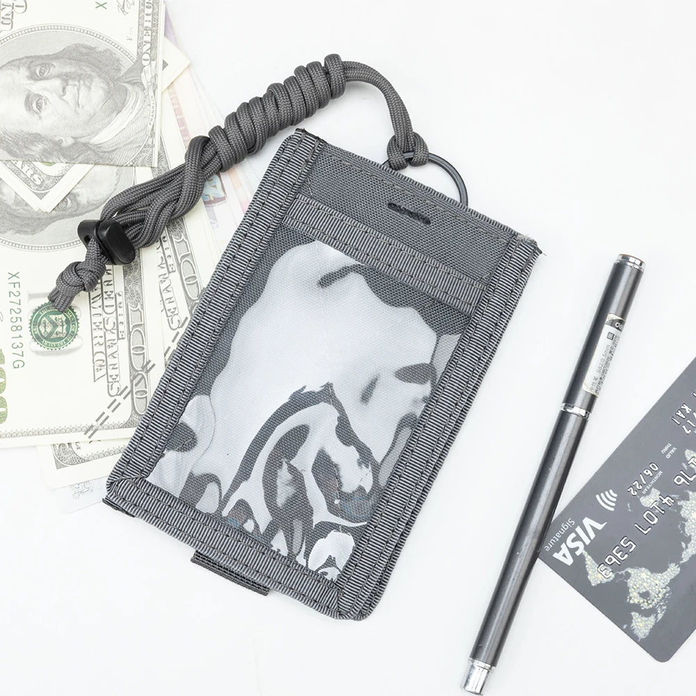 Tactical ID Card Holder Hook Loop Patch Tour Badge Holders Outdoor Travel Pouch  Cycling Purse and Nylon Lanyard