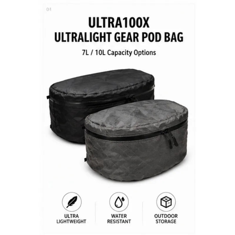 Ultra100X Ultralight Gear Pod Bag 7L/10L Waterproof Storage Pouch UHMWPE Hiking Camping Backpack Organizer Outdoor Stuff Sack