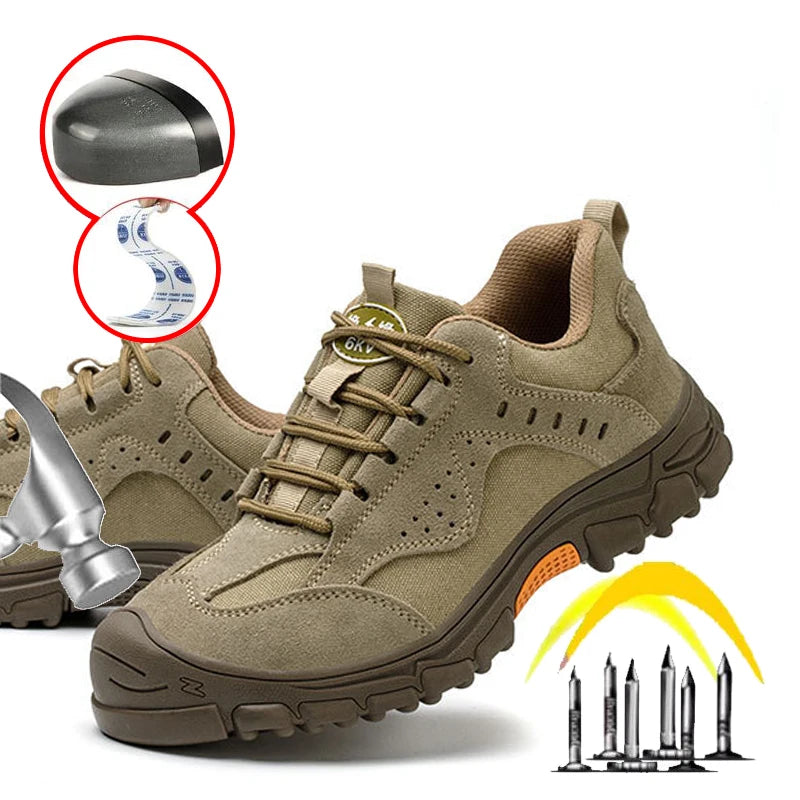 Imwete Male Work Sneakers Indestructible Work Safety Boots With Steel Toe Cap Puncture-Proof Male Security Protective Shoes