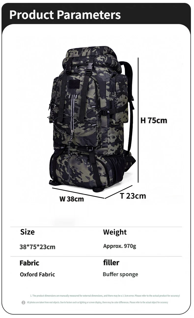 85L Large Hiking Backpack Waterproof Camping Bag Heavy Duty Climbing Rucksack for Outdoor Travel Trekking Picnic Gear  Sports