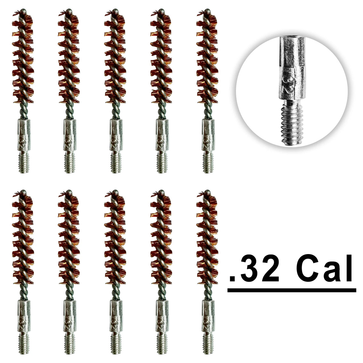 10 Pack Bronze Bore Brush 12GA .17Cal .22Cal 9mm Cleaning Brush for Pistol Rifle Cleaning Kit Thread 5-40 8-32 5/16-27