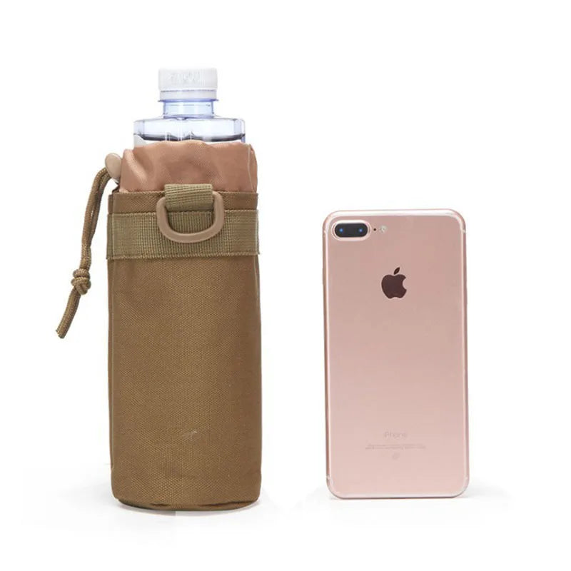 Outdoor Water Bottle Pouch Tactical Camouflage Molle Kettle Pouch Holder Hiking Hunting Pulling Rope Multi functional Bottle Bag