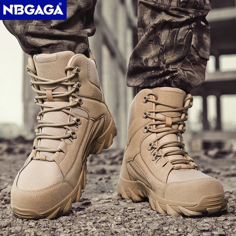 Men’s Tactical Combat Boots Desert Lace-up Outdoor Non-slip Work Shoes Military Ankle Boots Thick Sole Big Size 39-47