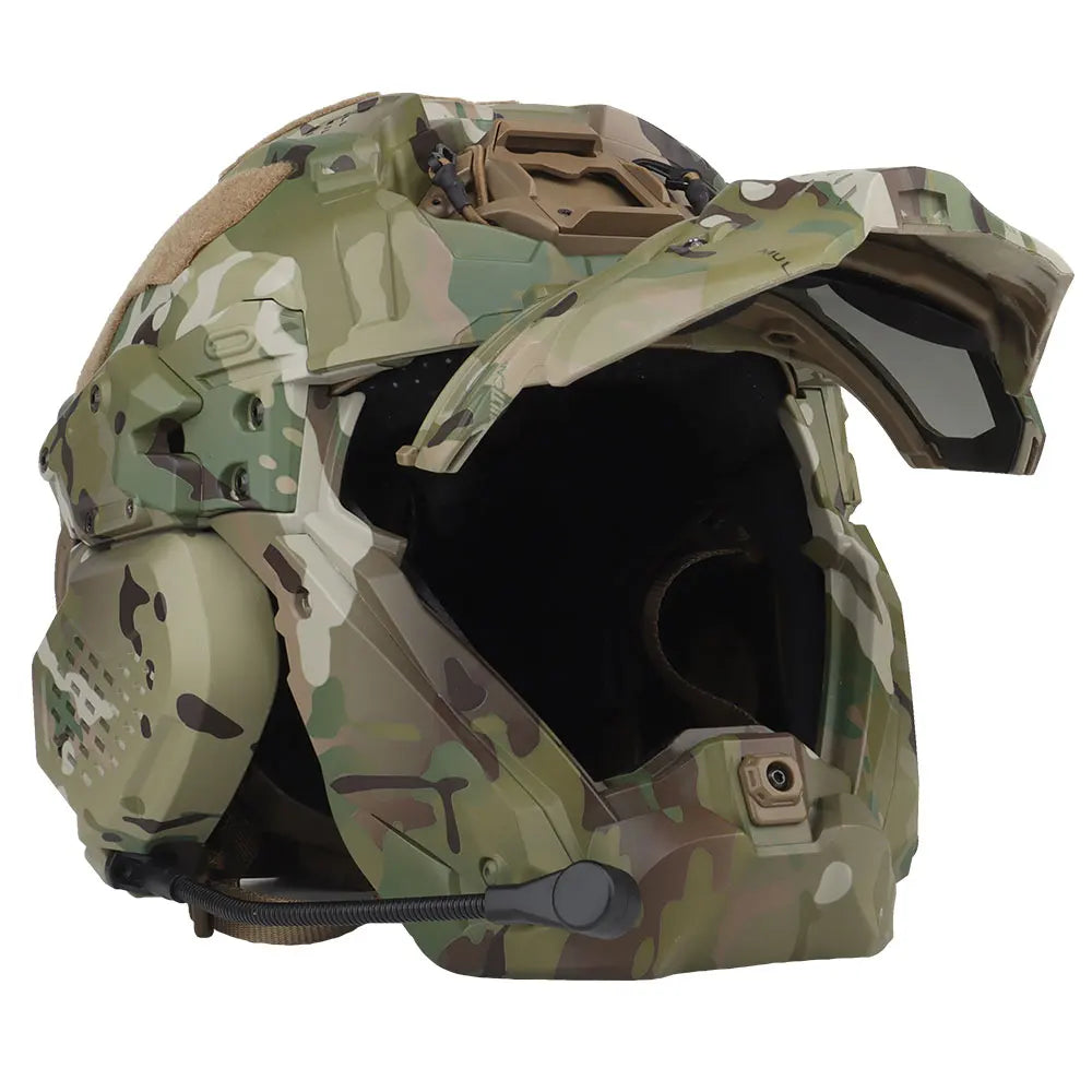 W-Ronin II Tactical Assault Helmet Motorcycle Full Face Protective Helmet with Communication Headset,Anti-fog Fan,Flip Mask