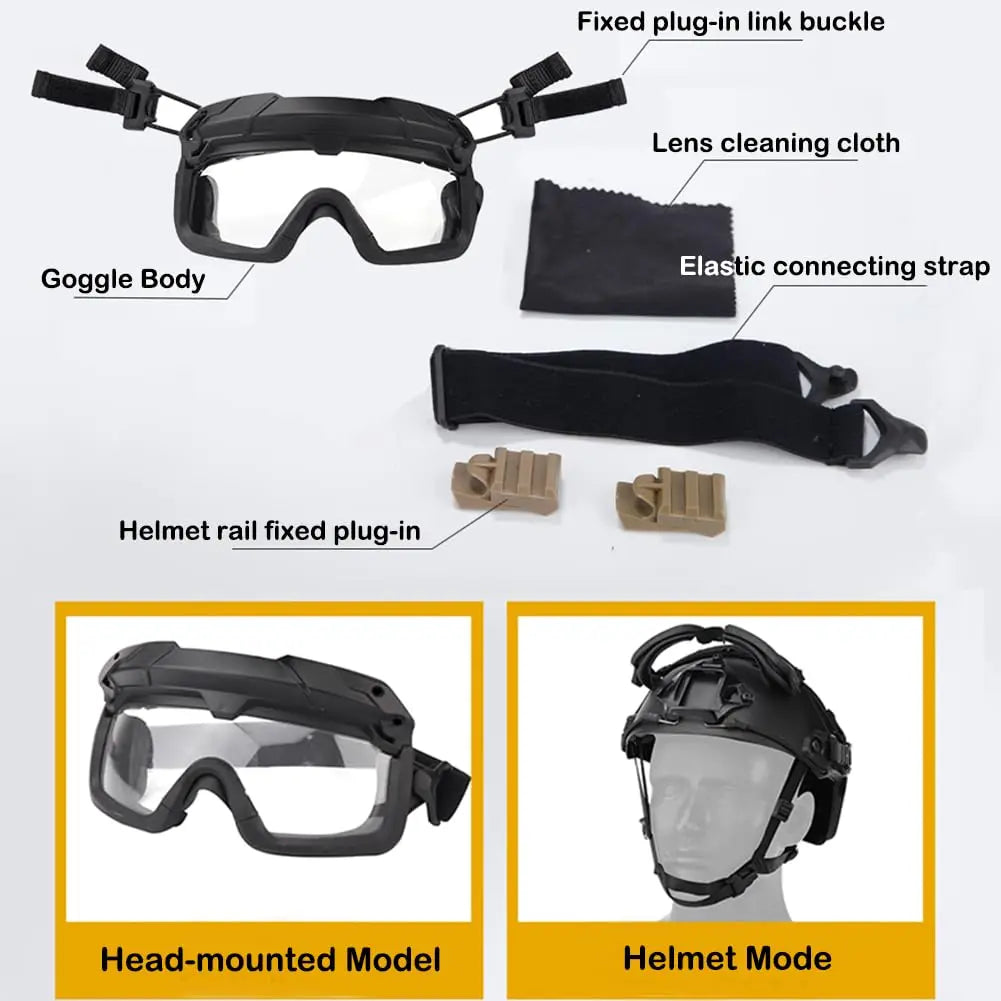 Tactical Airsoft Paintball Fast Helmet with Communication Headset Set Goggles Helmet Signal Light for Paintball Hunting Training