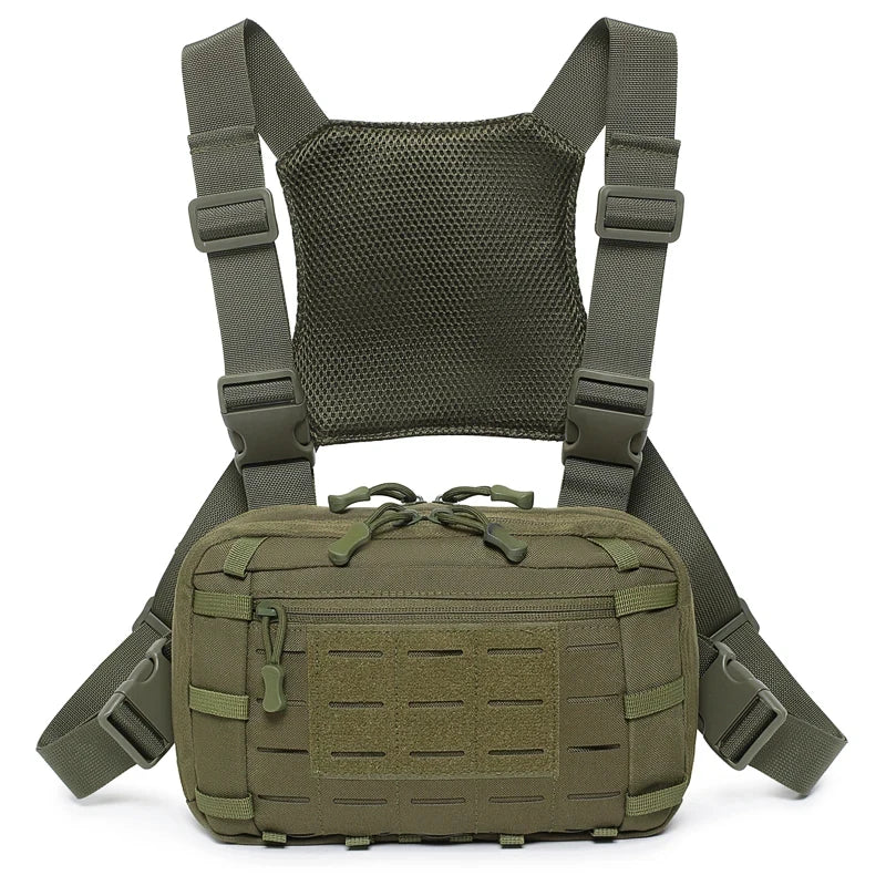 Multi-functional Tactical Chest Rig with Molle, Gun Holster, Large Capacity for Hunting, Hiking, Fishing, Cycling EDC
