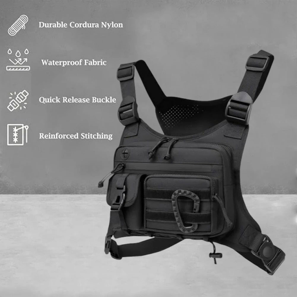 Outdoor Sports Chest Bag Multi Pocket Cycling Chest Bag Adjustable Strap Nylon Hunt Vest Bag Travel Commute Sports Backpack