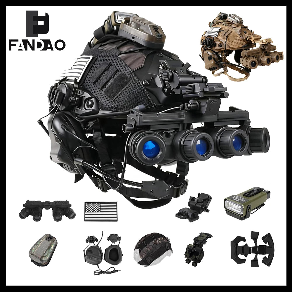Tactical Helmet Set Adjustable FAST Protective Helmet with Headset Survival Light NVG Model Signal Light for CS Airsoft Cosplay
