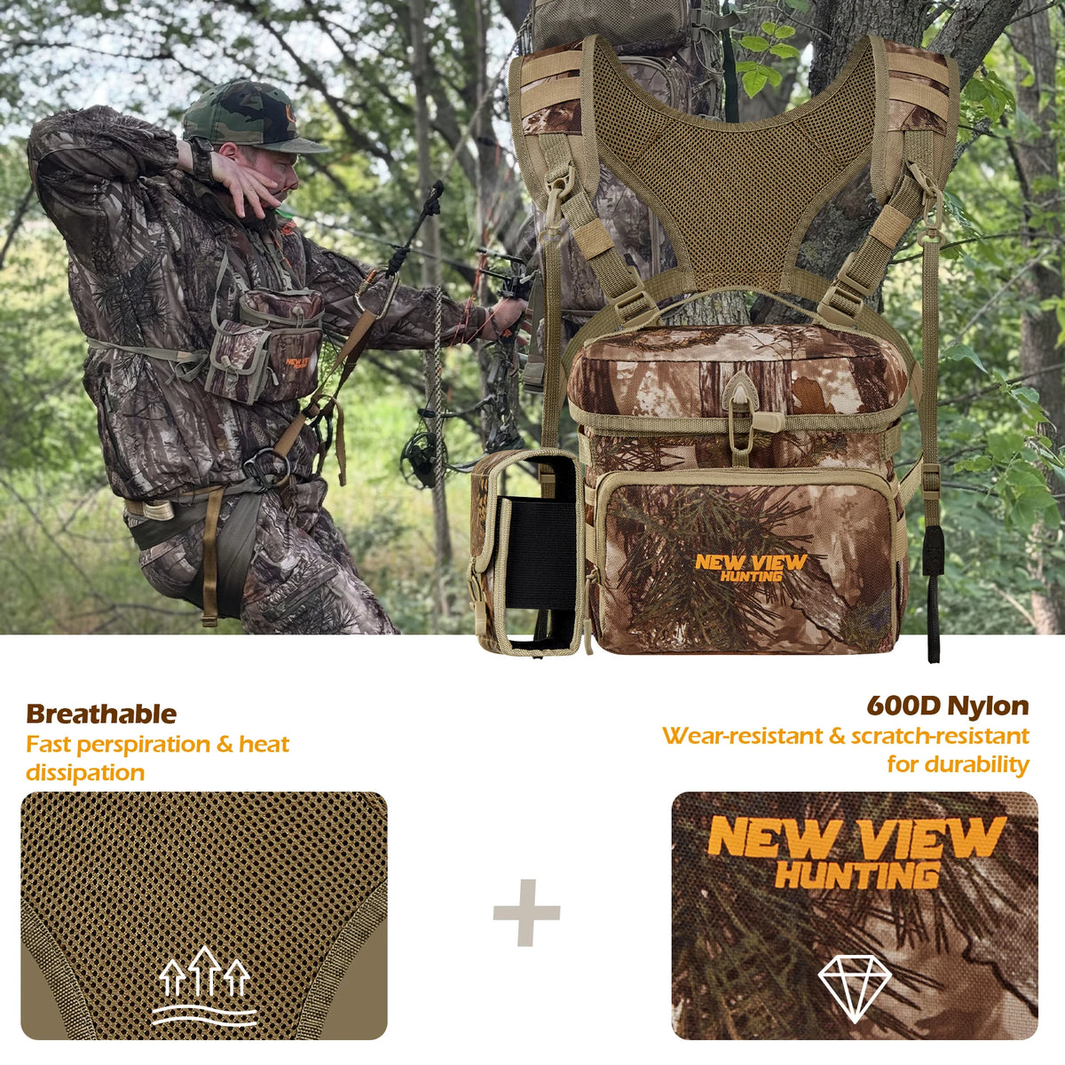 NEW VIEW Bino Packs for Hunting, Binocular Straps Harness Chest Pack with Detachable Rangefinder Pouch（Large Size）