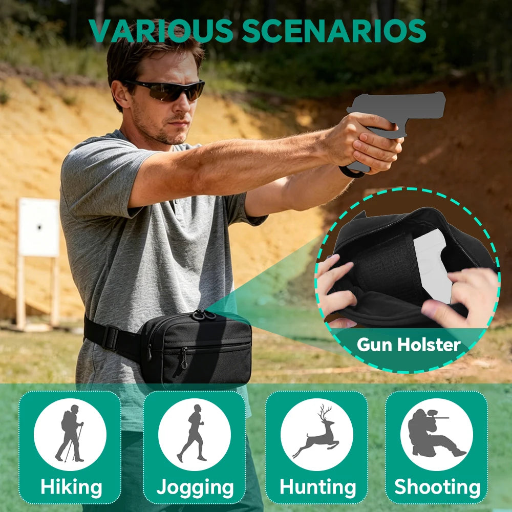Concealed Carry Fanny Pack Tactical Belt Waist Bag with Universal Pistol Holster Handgun Pouch Sports Hiking Crossbody Sling Bag
