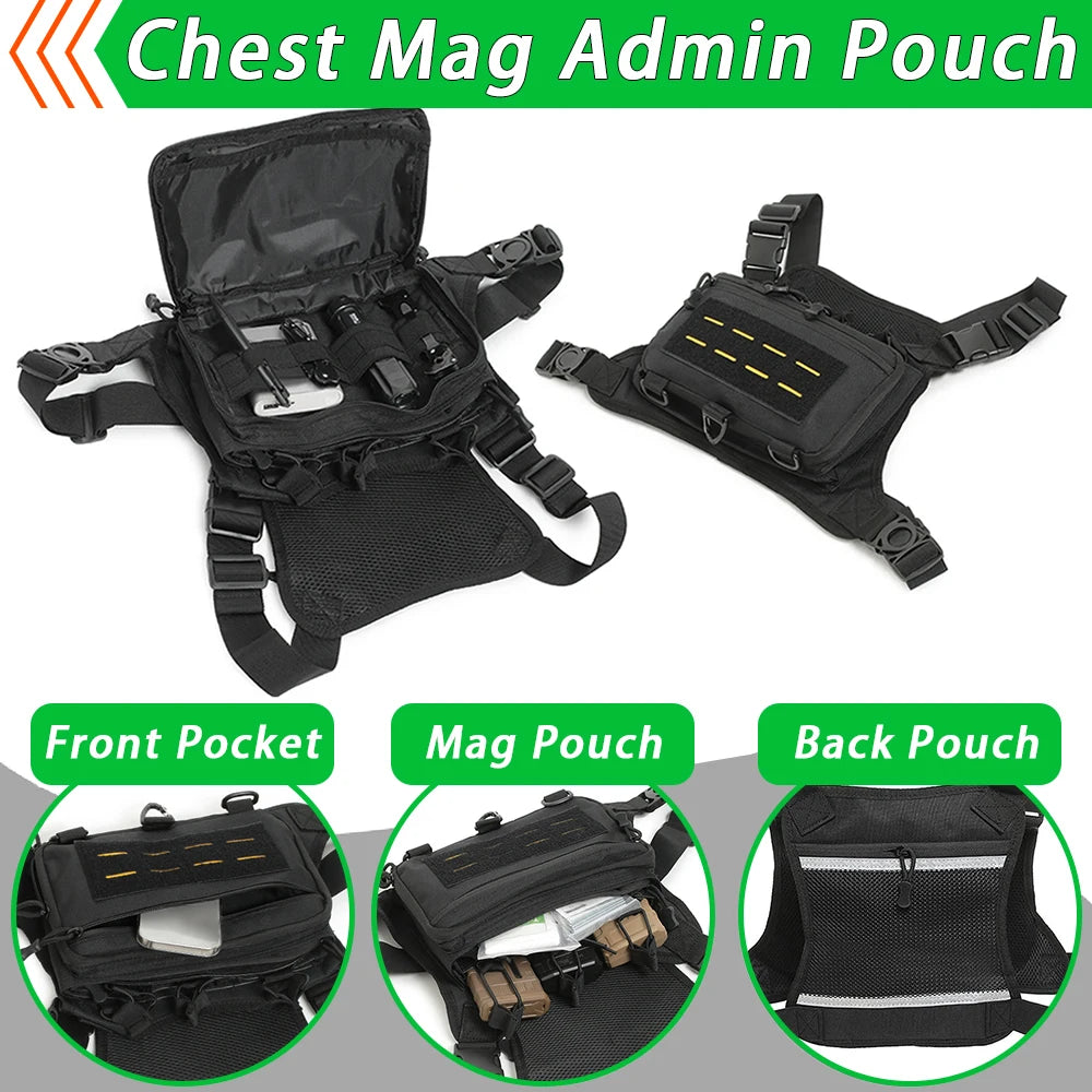 Tactical Chest Admin Bag with Triple Mag Pouch Running Chest Bag Utility Chest Pack Rig Pouch Medical EDC Gadgets Organizer Bag