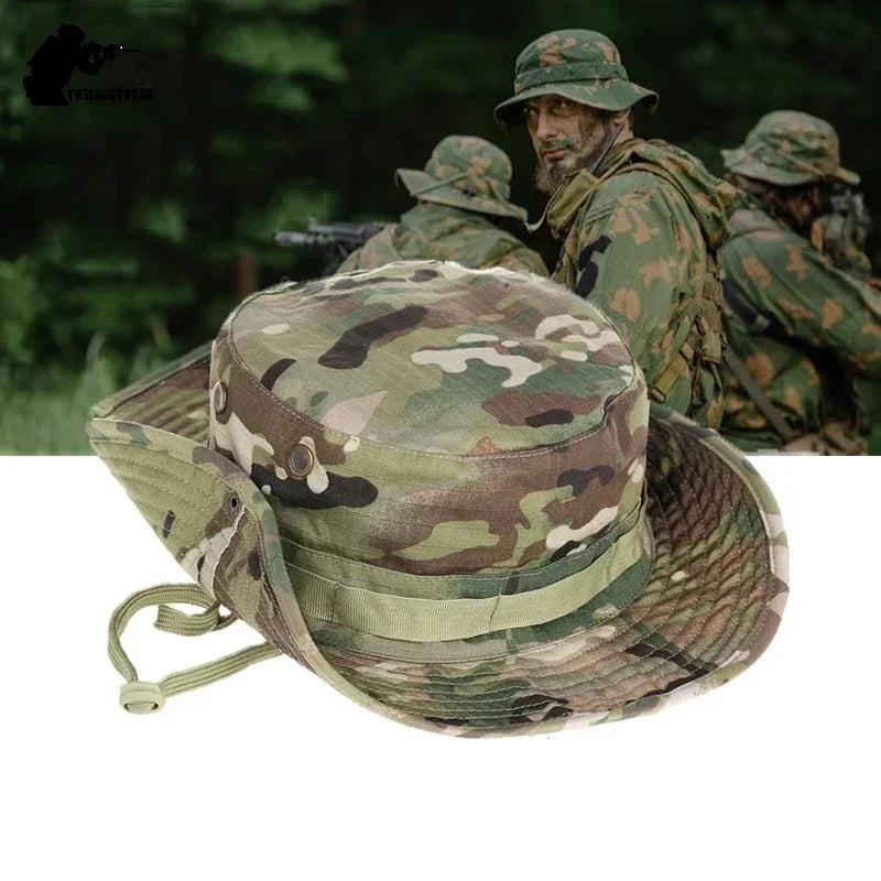 Multicam Tactical Fisherman Hats Foldable Outdoors Sniper Camouflage Fishing Cap Outdoor UV Sunscreen Panama Hunting Bucket Hat