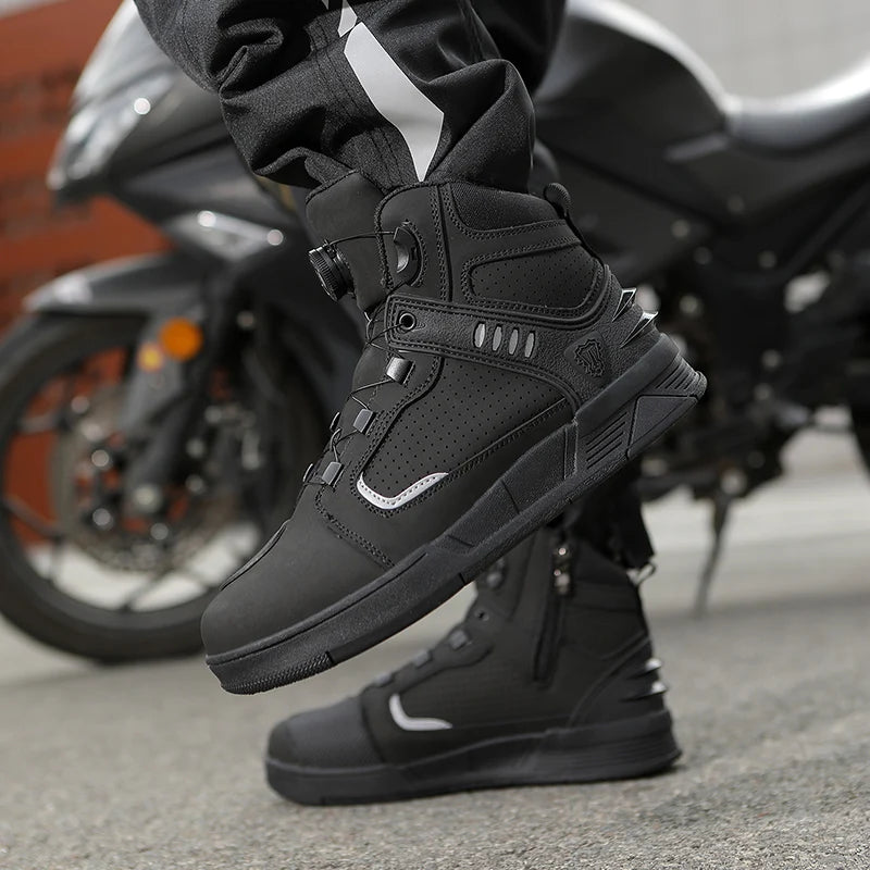 Cowhide Motorcycle Boots Men Leather Breathable Anti Slip Motorbike Cycling Shoes High Quality Men's Motocross Protective Boot