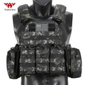 YAKEDA The six piece hunting vest comes with a triple equipment bag and a large miscellaneous bag hanging from the back