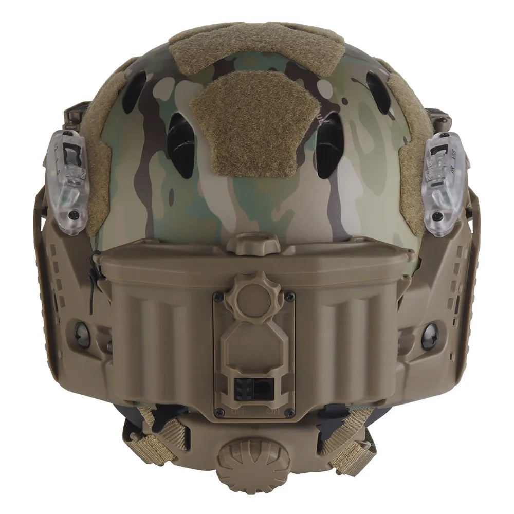 Tactical Modular ARC Rail Fast Helmet Set with Modular ARC Rail IR Light, LED Flashlight, Double Signal Light, Battery Box
