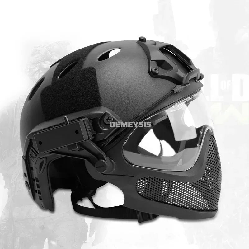 Tactical Helmet + Mask + Goggle Sets Outdoor Airsoft Paintball Helmet with Goggles FAST PJ Helmets CS Game Full Face Cover
