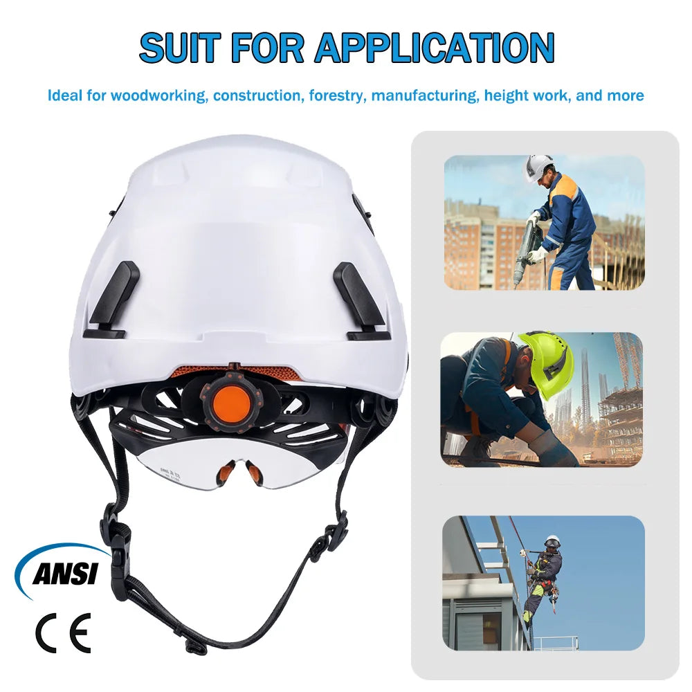 CE ANSI Safety Helmet Double Goggles Sliding Vented ABS Hard Hat Construction Site Work Cap for Industrial Engineering Gear