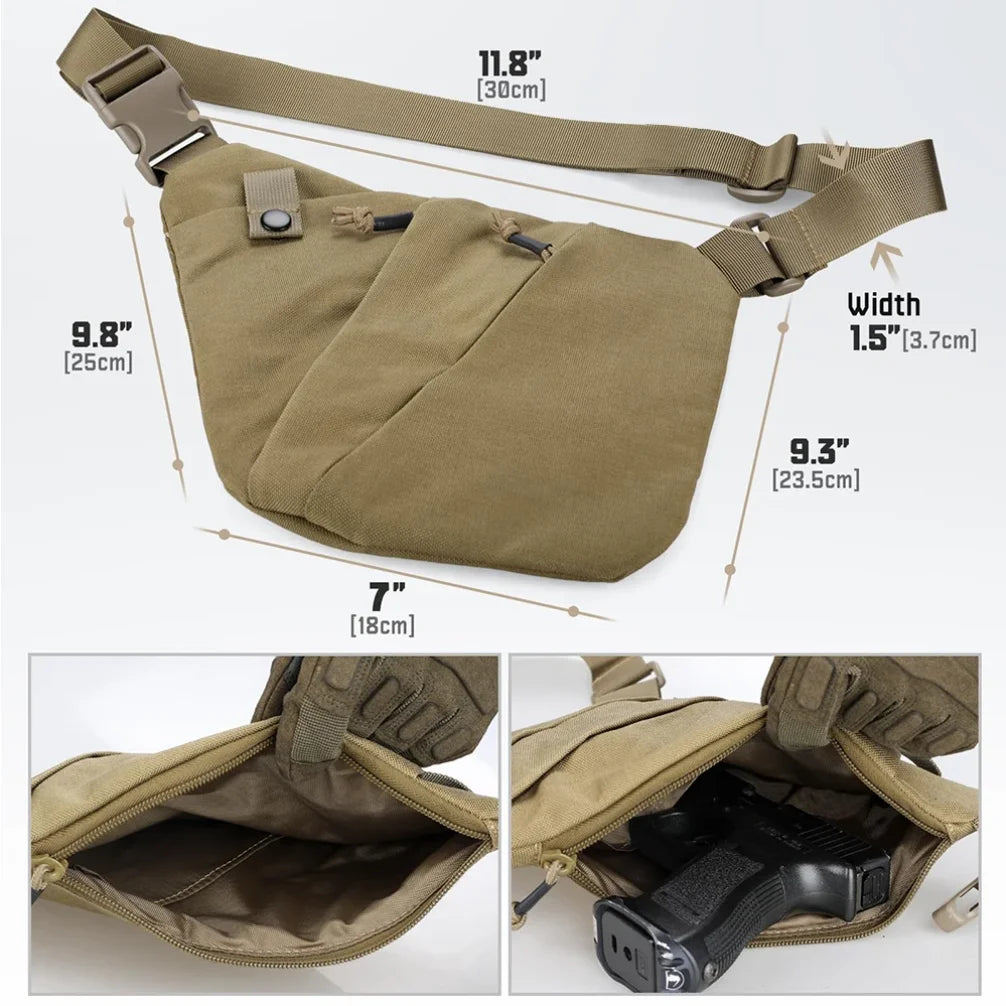 Tactical Concealed Carry Gun Bag - Right-Hand Draw Pistol Holster with Anti-Theft Design Lightweight Crossbody Chest Bag