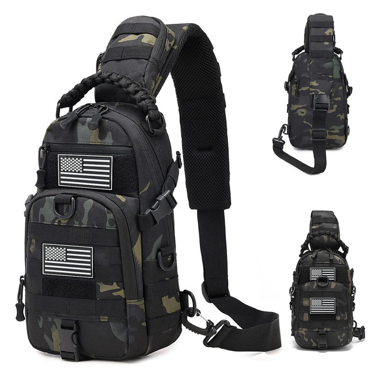 Multi functional crossbody chest bag Molle expansion system adjustable, widened, breathable single shoulder strap woven handle