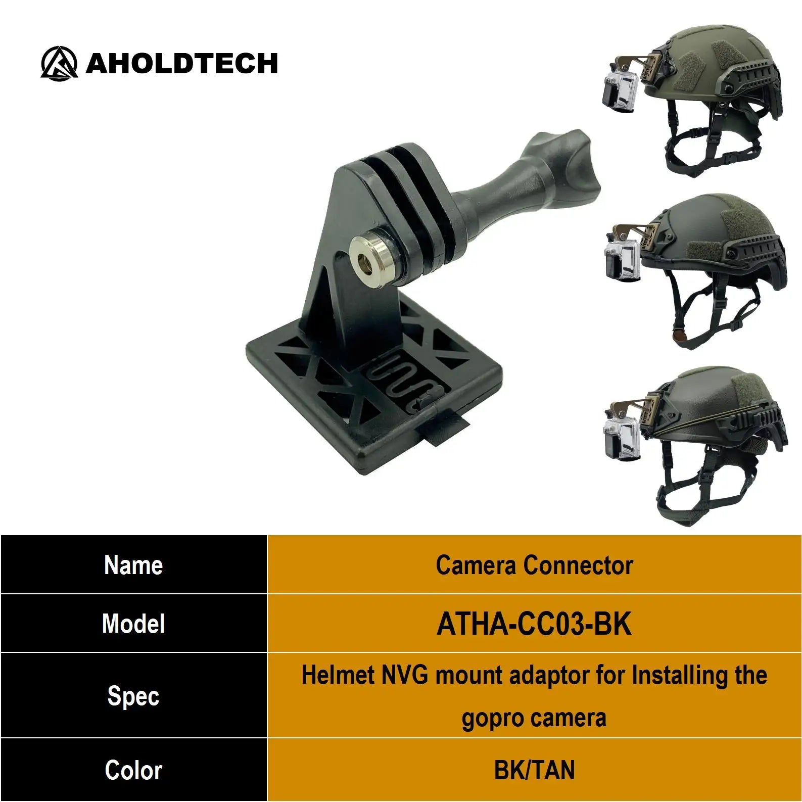 Aholdtech Tactical Bulletproof Helmet Accessories Flashlight Holder Light Clamp And NVG Mount Connector for Gopro Hero Cameras