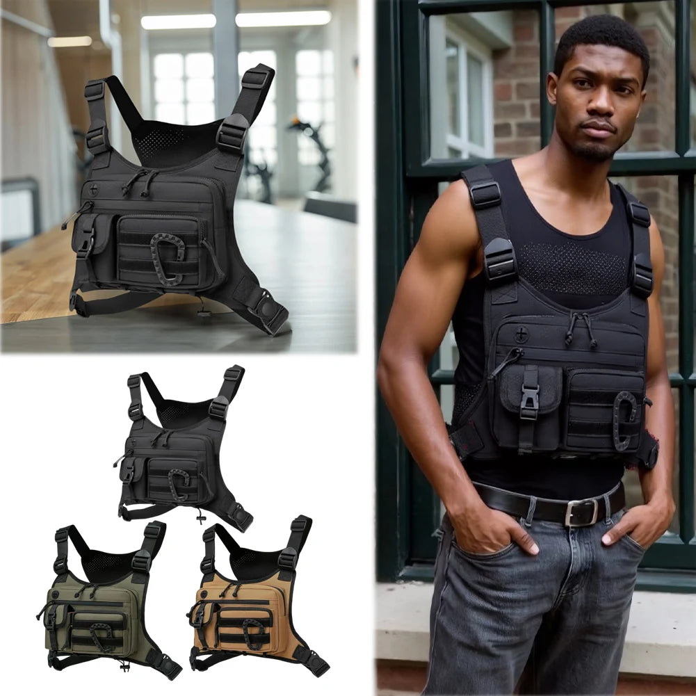 Outdoor Sports Chest Bag Multi Pocket Cycling Chest Bag Adjustable Strap Nylon Hunt Vest Bag Travel Commute Sports Backpack