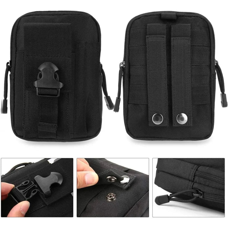 Tactical EDC Pouch Molle Waist Bag With Carabiner Heavy Duty Utility Belt Phone Holster Fits Large Smartphones & Tools