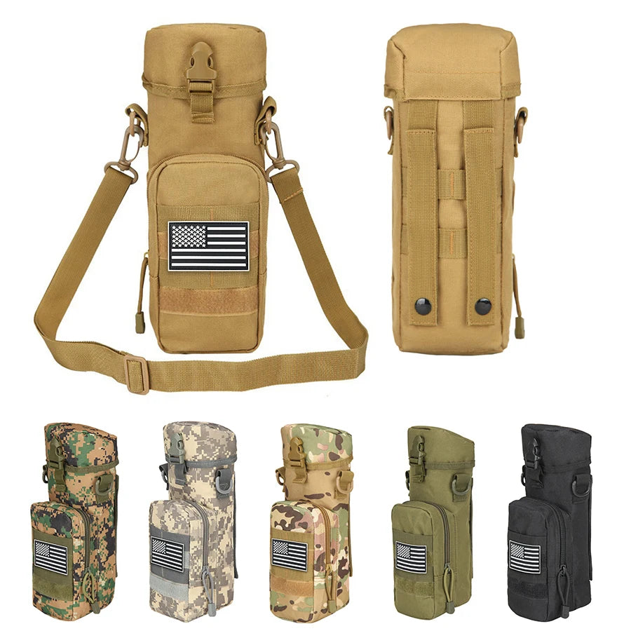 Single shoulder crossbody sports water bottle bag with a detachable cylindrical buckle design and front auxiliary pocket