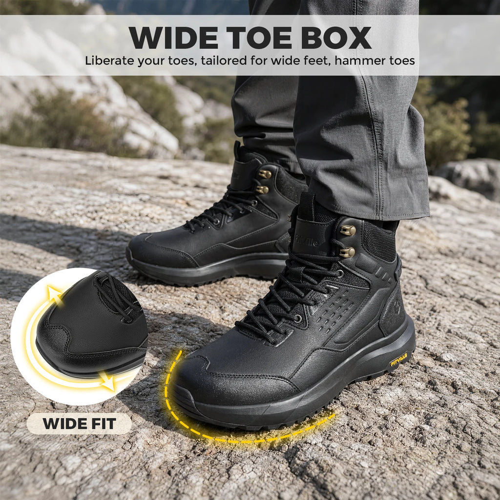 FitVille Men's Boots Water Resistant Extra Wide Toe High-top Hiking Shoes for Men Non-Slip Outdoor Tactical Combat Military Boot